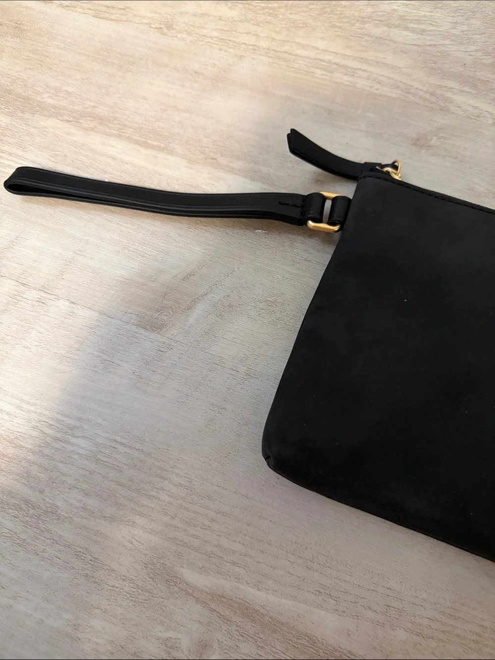 Tory Burch Black Suede Clutch with Gold Logo Medallion